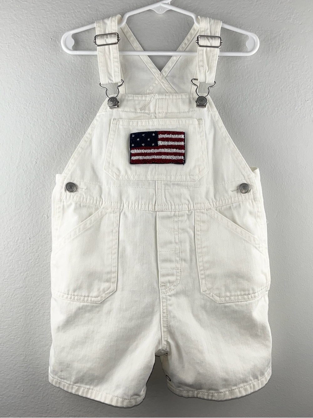Baby Gap 1999 White Cotton American Flag Patch Vintage Overalls 2T